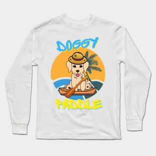 Cute golden retriever doing the doggy paddle on a boat Long Sleeve T-Shirt